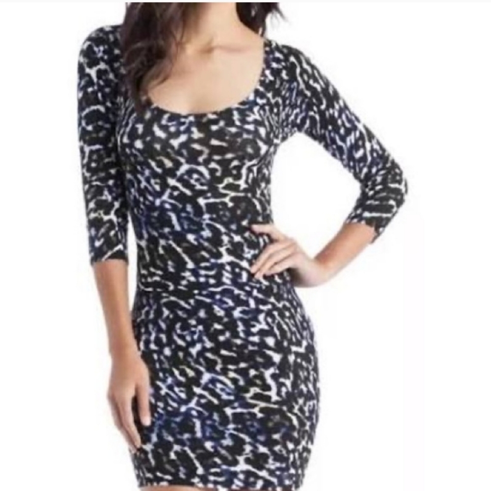GUESS Blue Black Leopard Animal Print Dress Size S